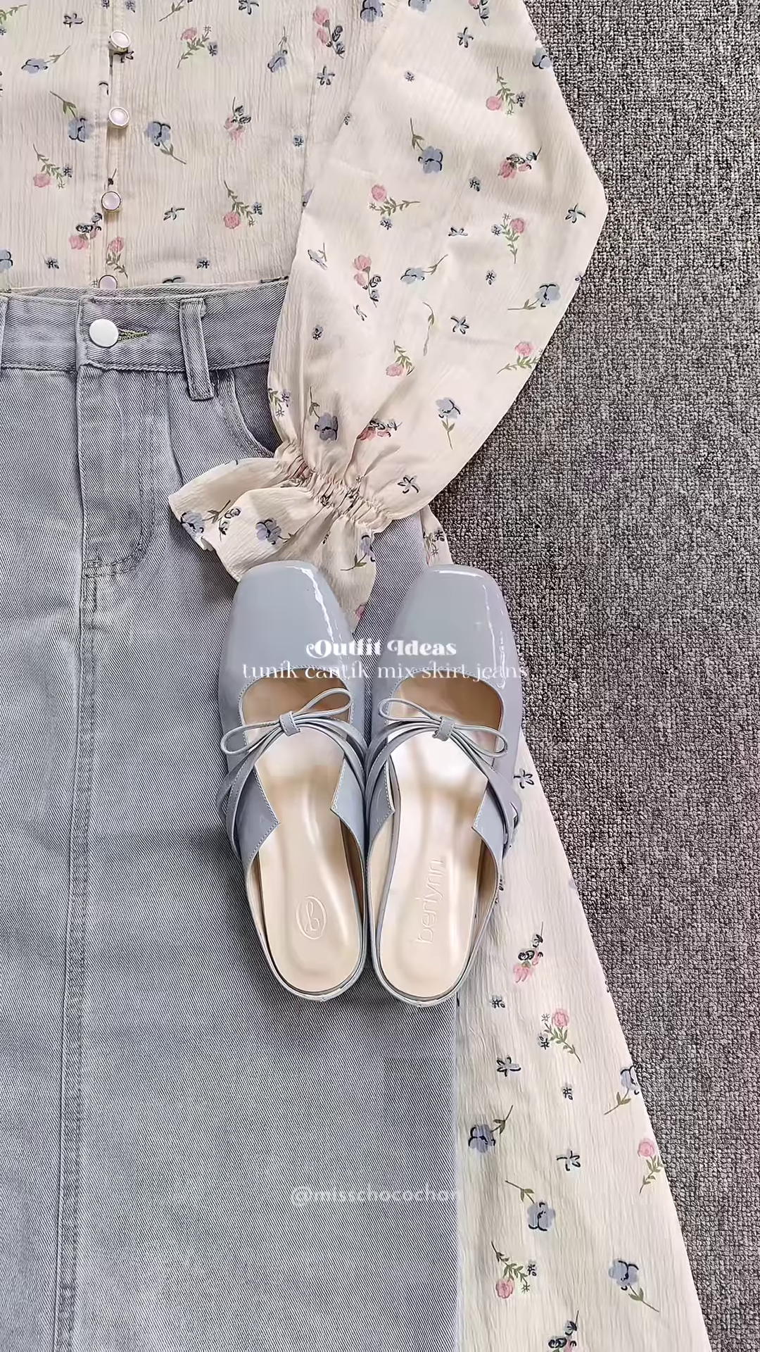 🌸 Elegant Floral Blouse & Denim Skirt Outfit 🌸