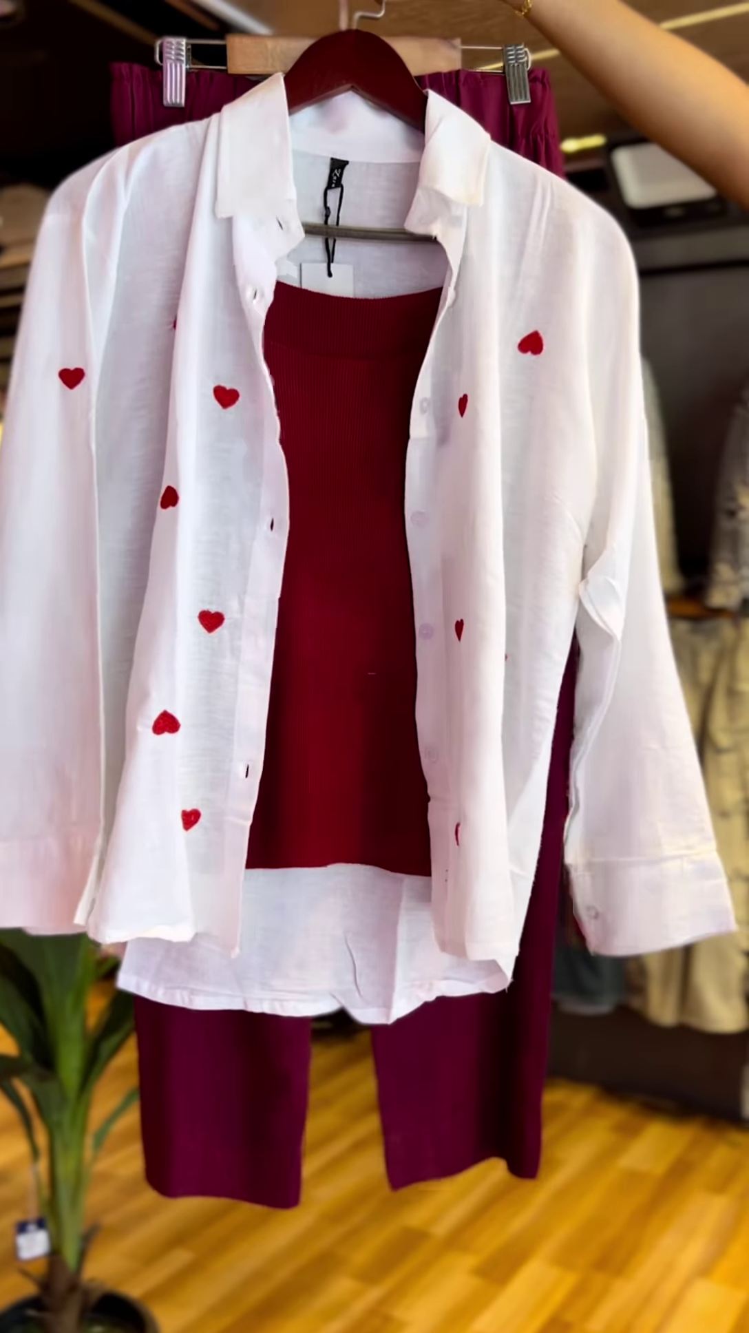 White & Red Heart Embroidered Co-ord Set – Chic & Playful