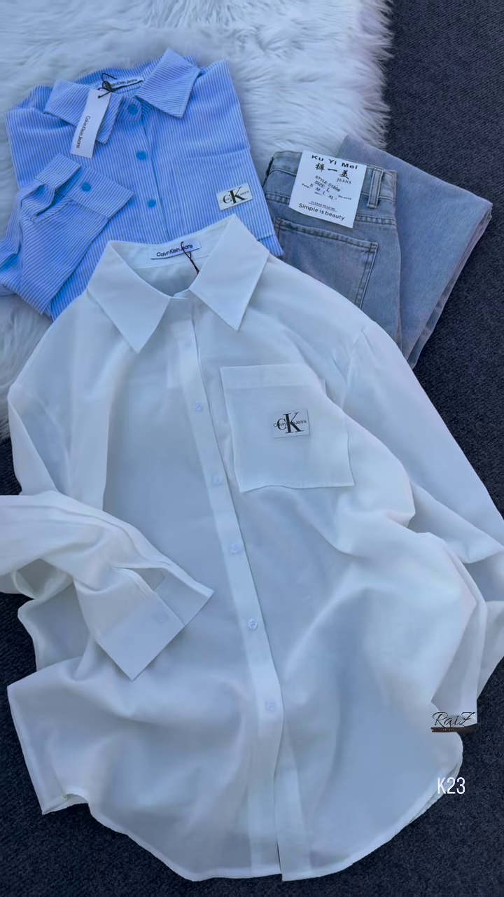 Classic Striped & Solid Button-Down Shirt – Effortlessly Chic