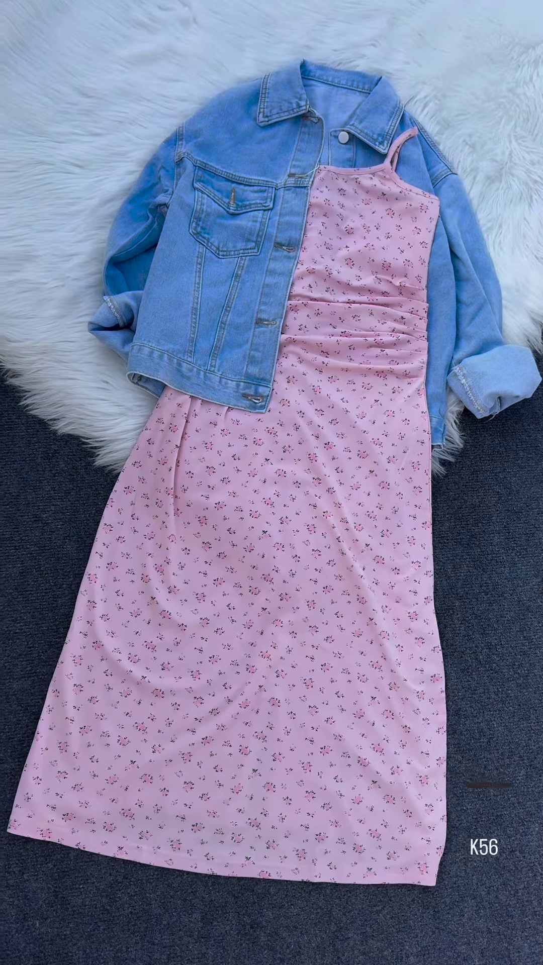 Casual Floral Midi Dress with Denim Jacket – Effortless Chic