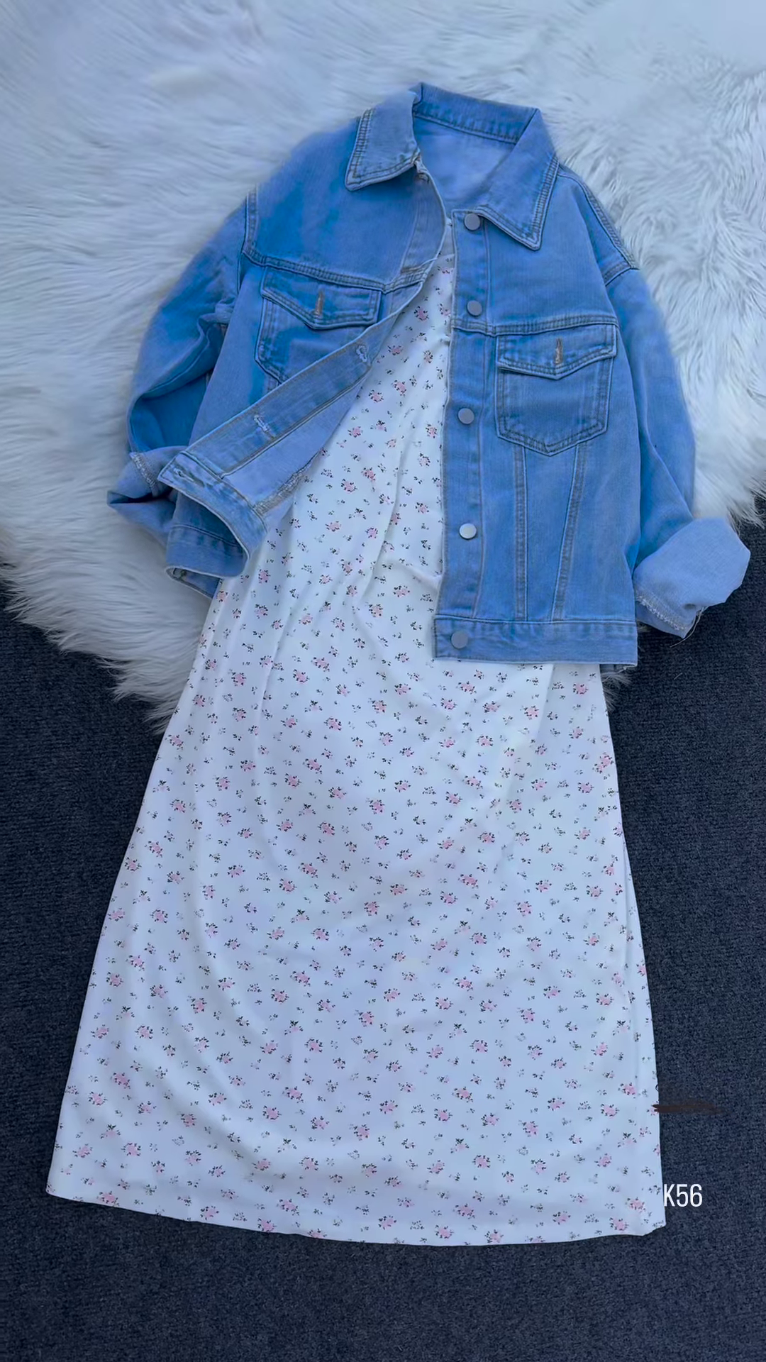 Casual Floral Midi Dress with Denim Jacket – Effortless Chic