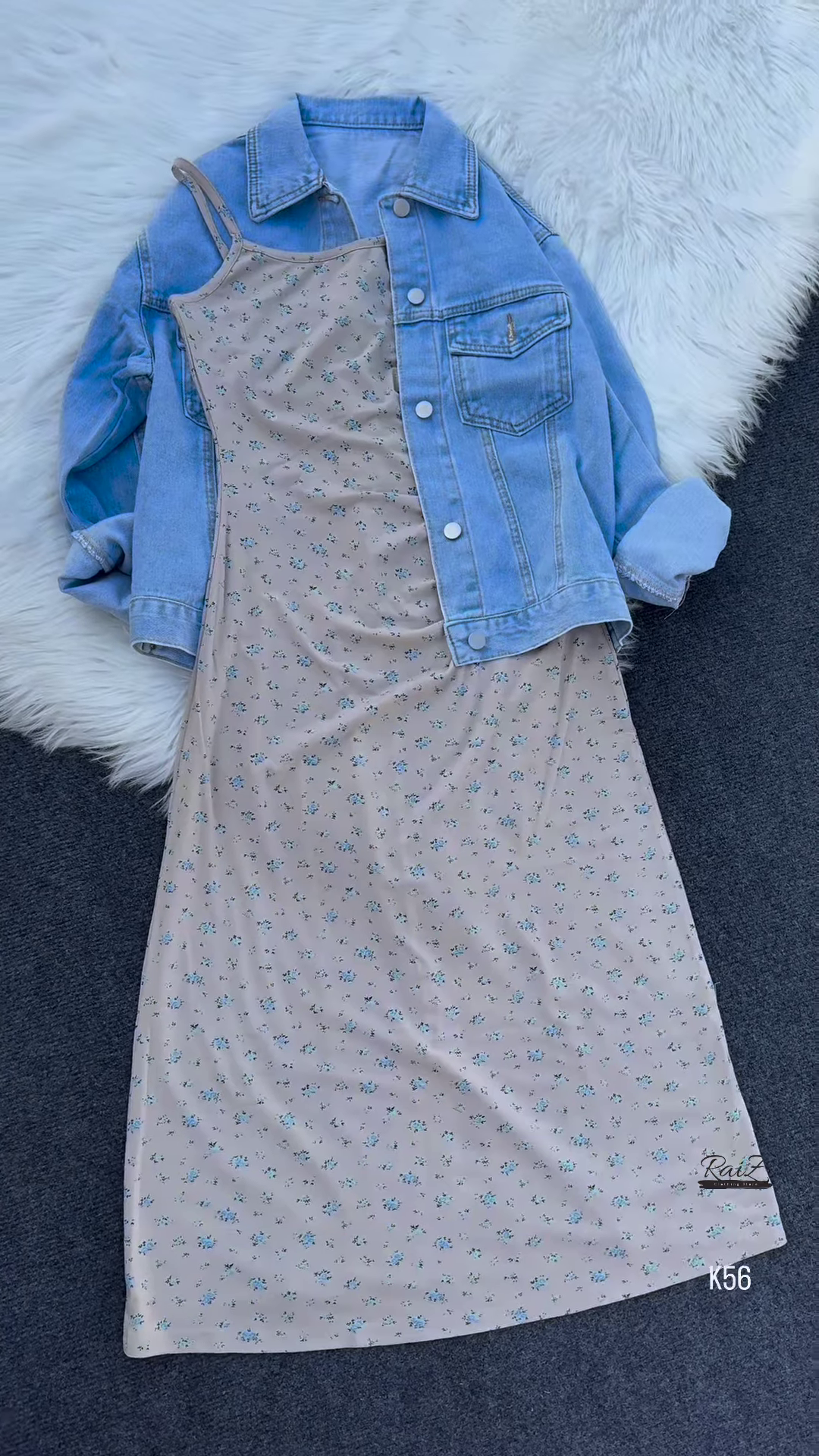 Casual Floral Midi Dress with Denim Jacket – Effortless Chic