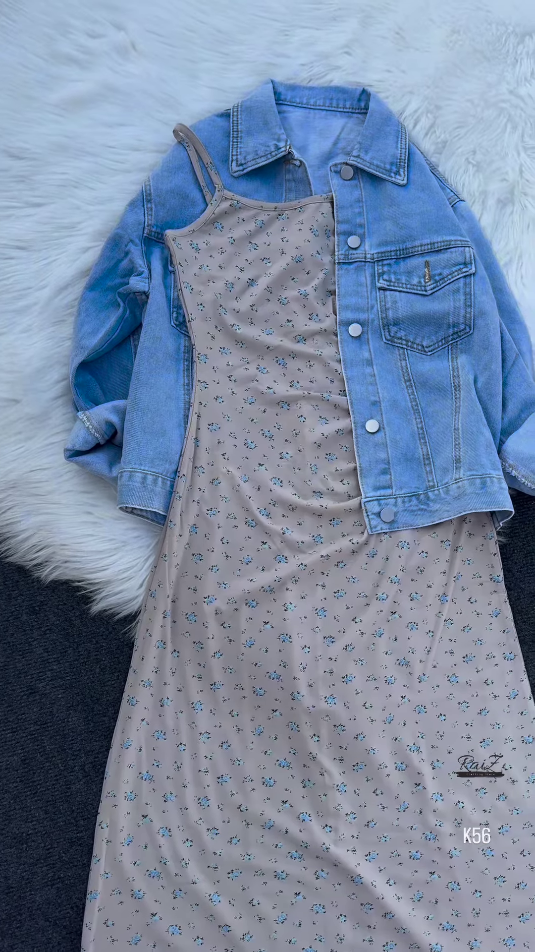 Casual Floral Midi Dress with Denim Jacket – Effortless Chic