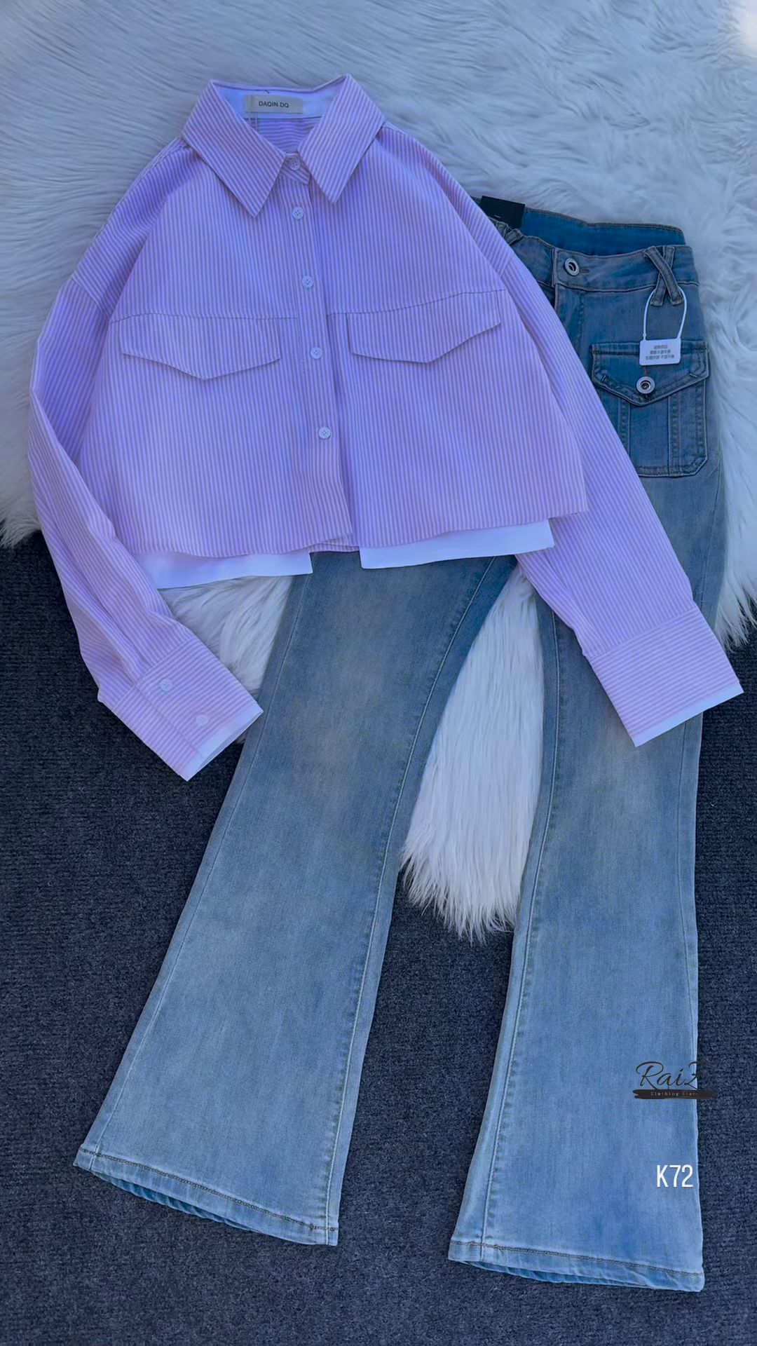 Striped Cropped Shirt with Flared Denim Jeans – Trendy & Chic