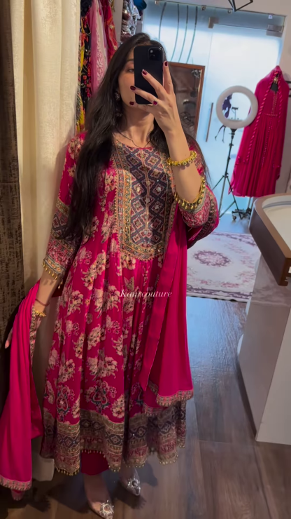 Royal Blue & Red Ethnic Elegance – Timeless Floral & Mirror Work