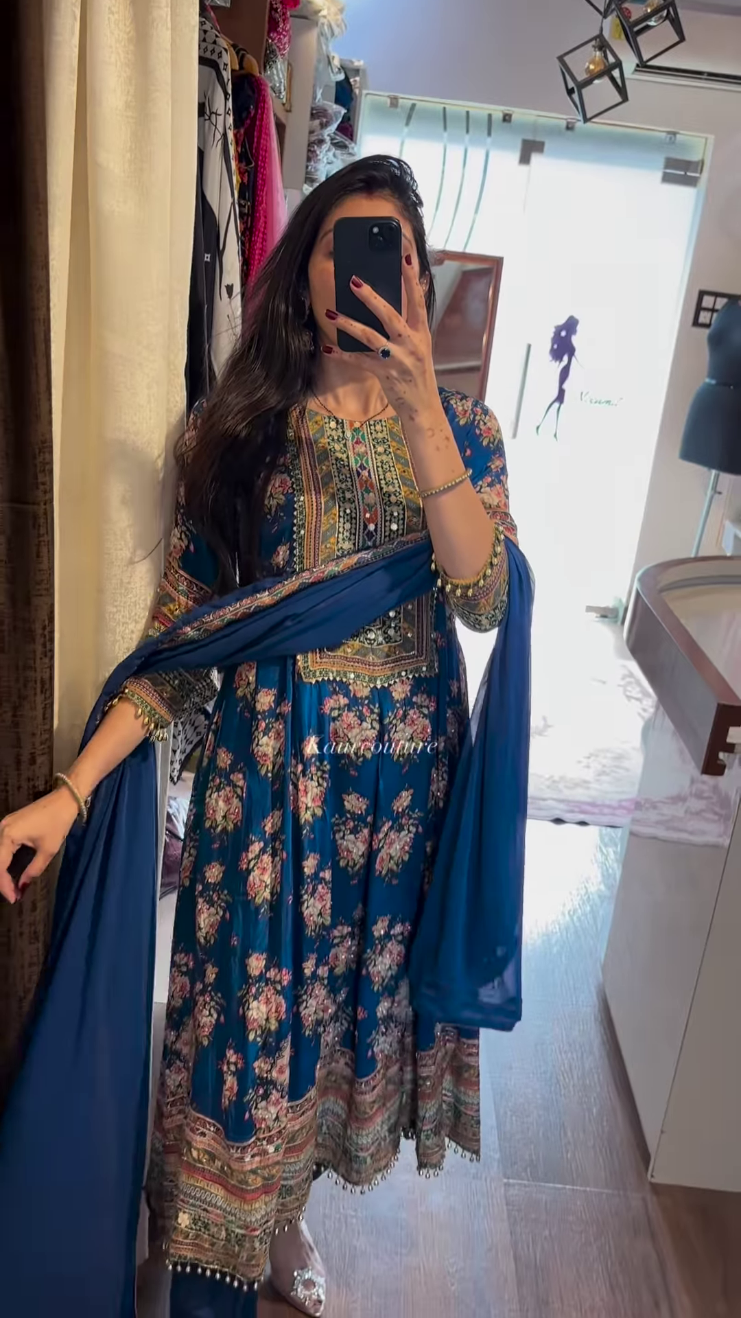 Royal Blue & Red Ethnic Elegance – Timeless Floral & Mirror Work