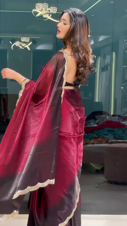 Midnight Elegance – A Statement Black & Red Silk Saree