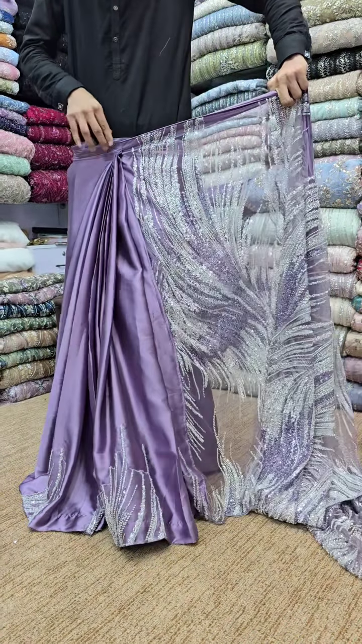 Elegant Lavender Shine – Designer Embroidered Saree