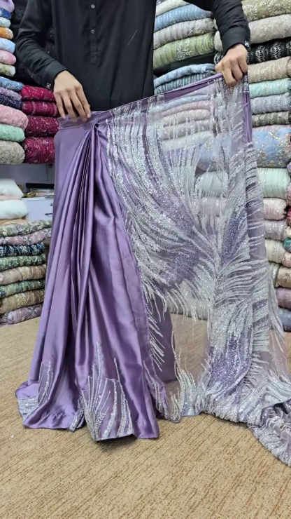 Elegant Lavender Shine – Designer Embroidered Saree