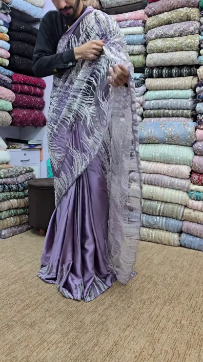 Elegant Lavender Shine – Designer Embroidered Saree