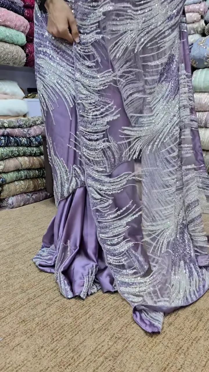 Elegant Lavender Shine – Designer Embroidered Saree