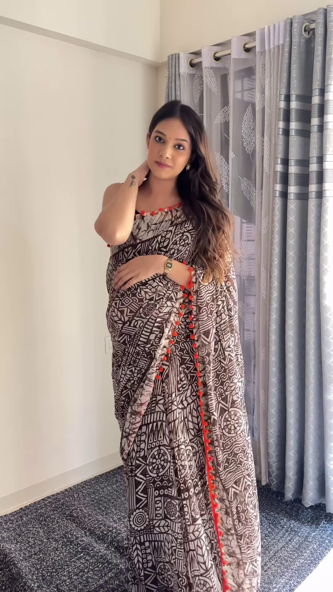 🌿 Tribal Fusion Multicolor Saree – A Timeless Artistic Statement 🌿