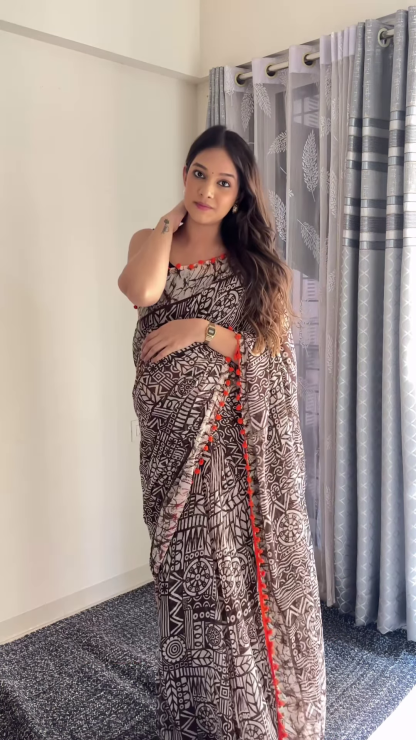 🌿 Tribal Fusion Multicolor Saree – A Timeless Artistic Statement 🌿