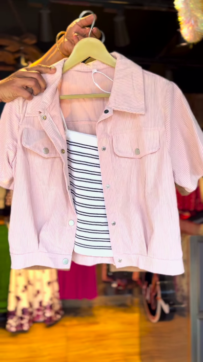 ✨ Chic Corduroy Jacket & Striped Tank Co-ord Set – Effortless Elegance ✨