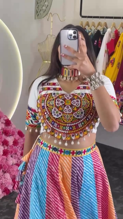 Attractive Multi Color Embroidery Work Lehenga Choli Designs