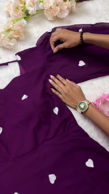 💜 Enchanting Purple Heart-Print Anarkali Set 💜