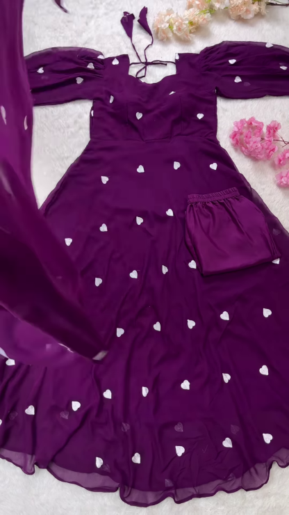 💜 Enchanting Purple Heart-Print Anarkali Set 💜