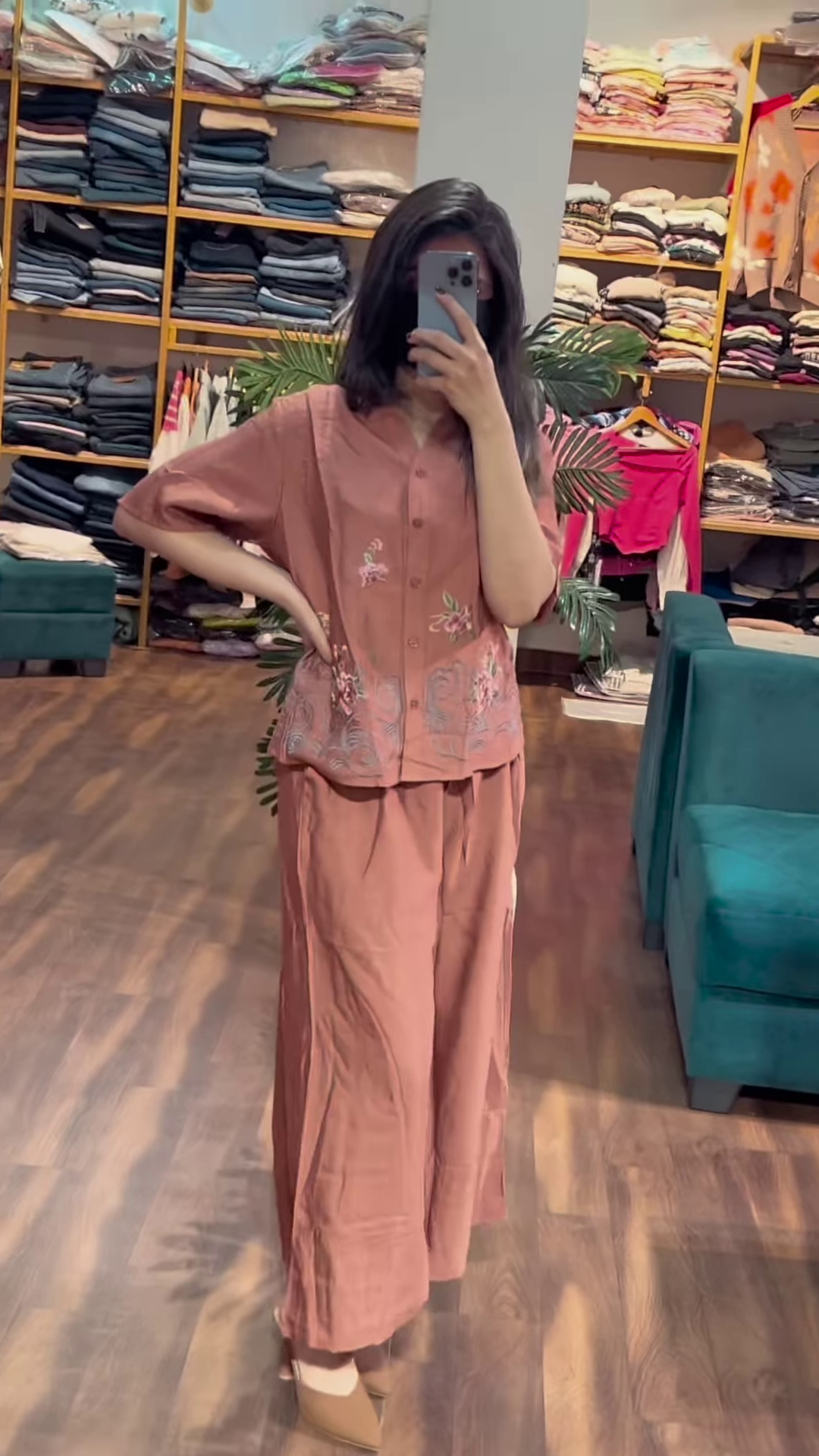 Dusty Rose Embroidered Co-ord Set – Breezy & Elegant Everyday Wear