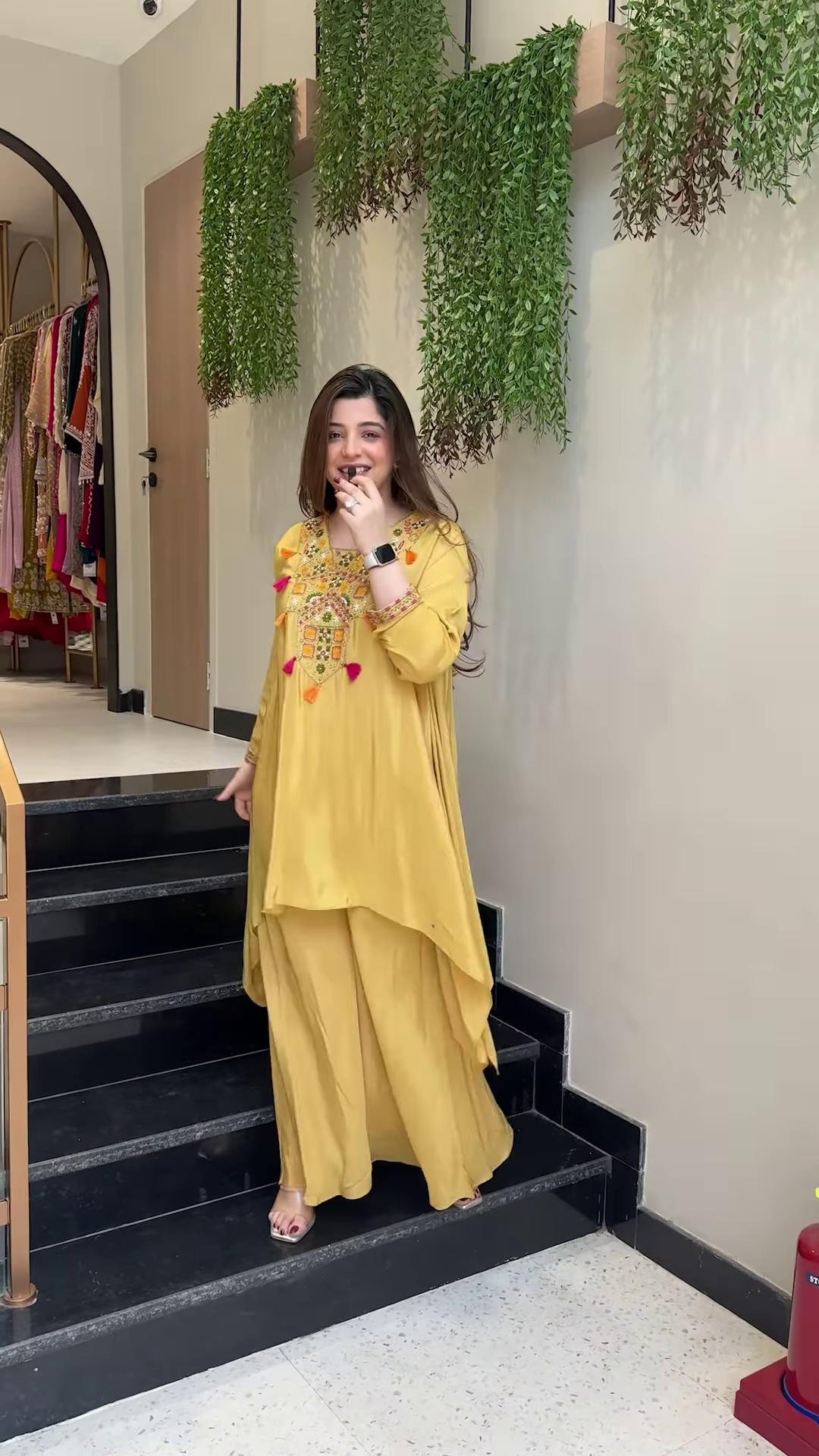 Asymmetrical Kurta & Palazzo Set with Mirror Work & Tassel Detailing