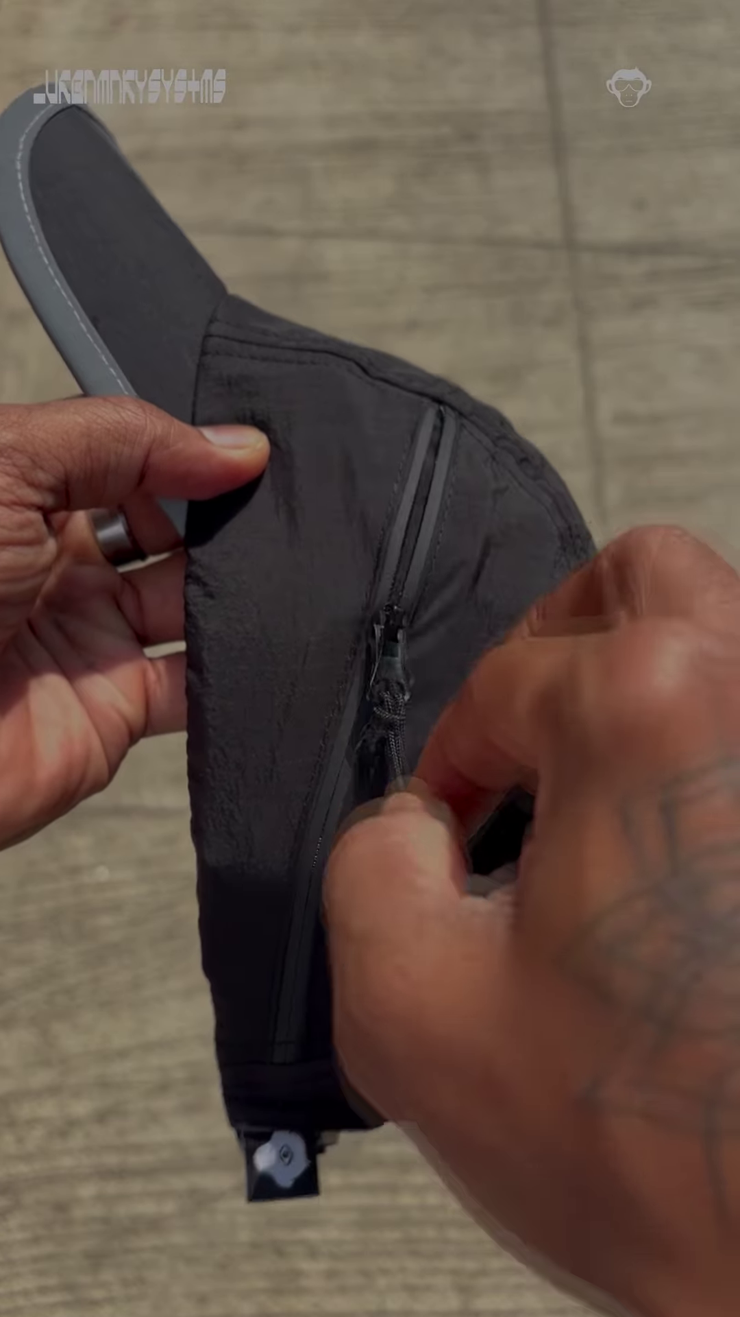 Black Cap with Hidden Zipper Pocket