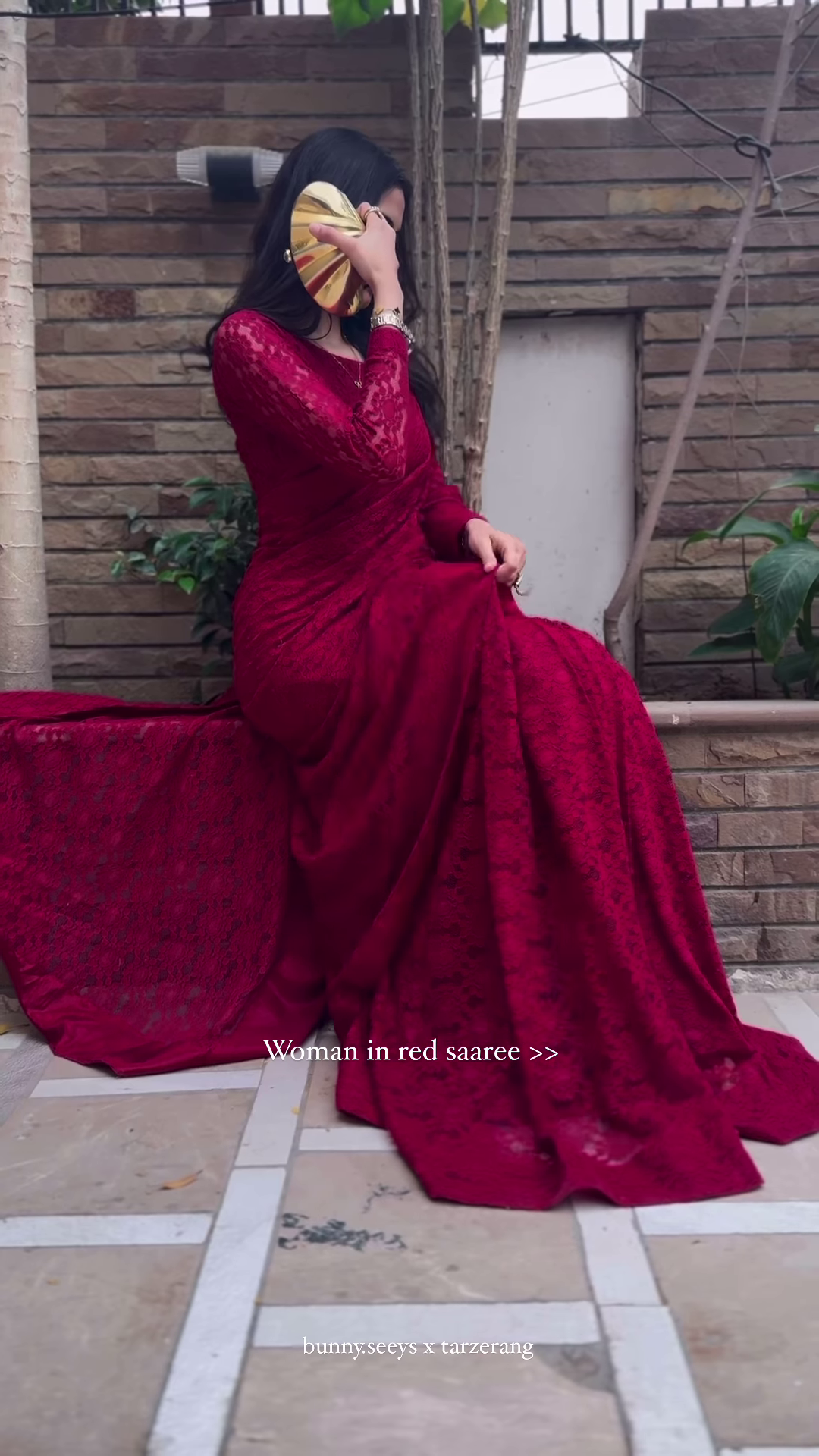Grace in Crimson – Elegant Lace Red Saree Look ✨