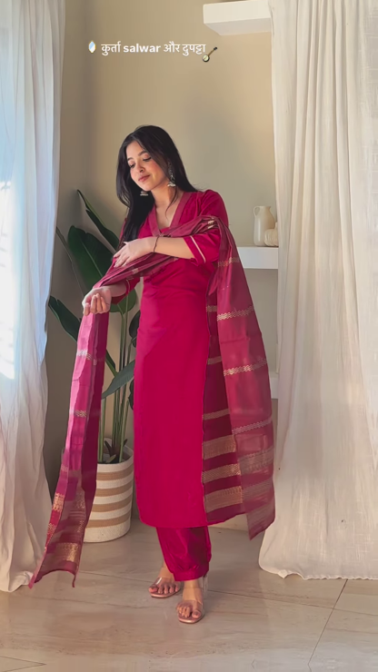 Elegant Silk Kurta Salwar Set with Zari Dupatta – 4 Color Options