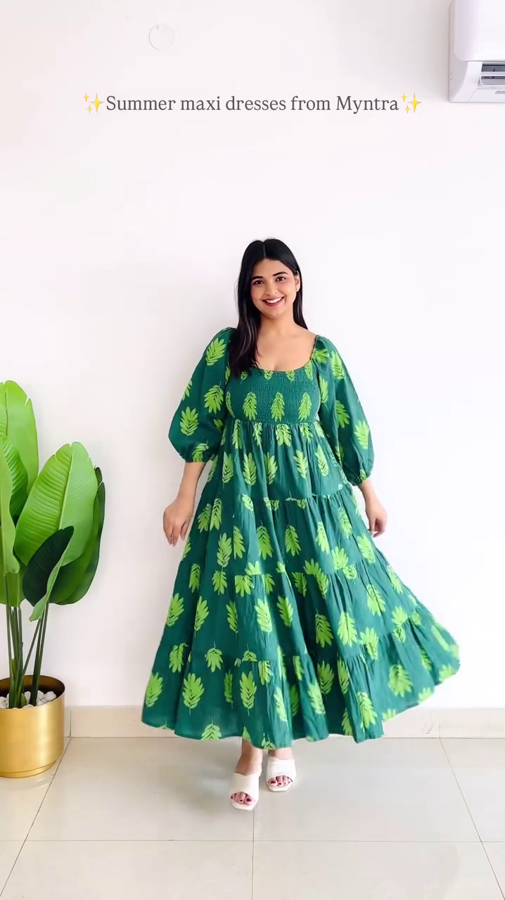 Tropical Leaf Print Cotton Maxi Dress – Breezy Summer Vibes 🌿