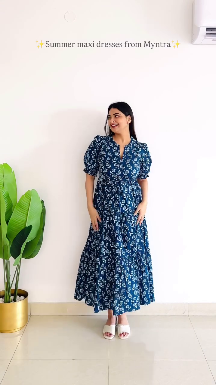 Tropical Leaf Print Cotton Maxi Dress – Breezy Summer Vibes 🌿
