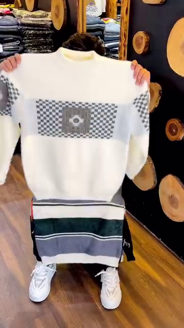 Men’s Graphic Checkered Knit Sweater – Retro Streetwear Vibes 🧶