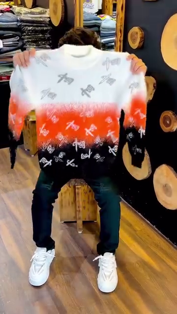 Men’s Graphic Checkered Knit Sweater – Retro Streetwear Vibes 🧶