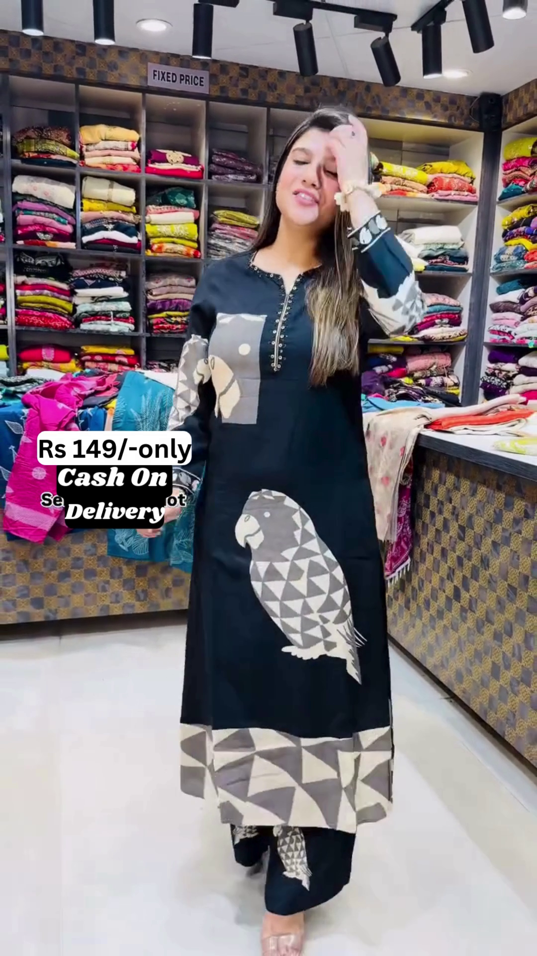 Trendy Printed Black Kurti with Parrot Design – Elegant & Affordable Ethnic Wear