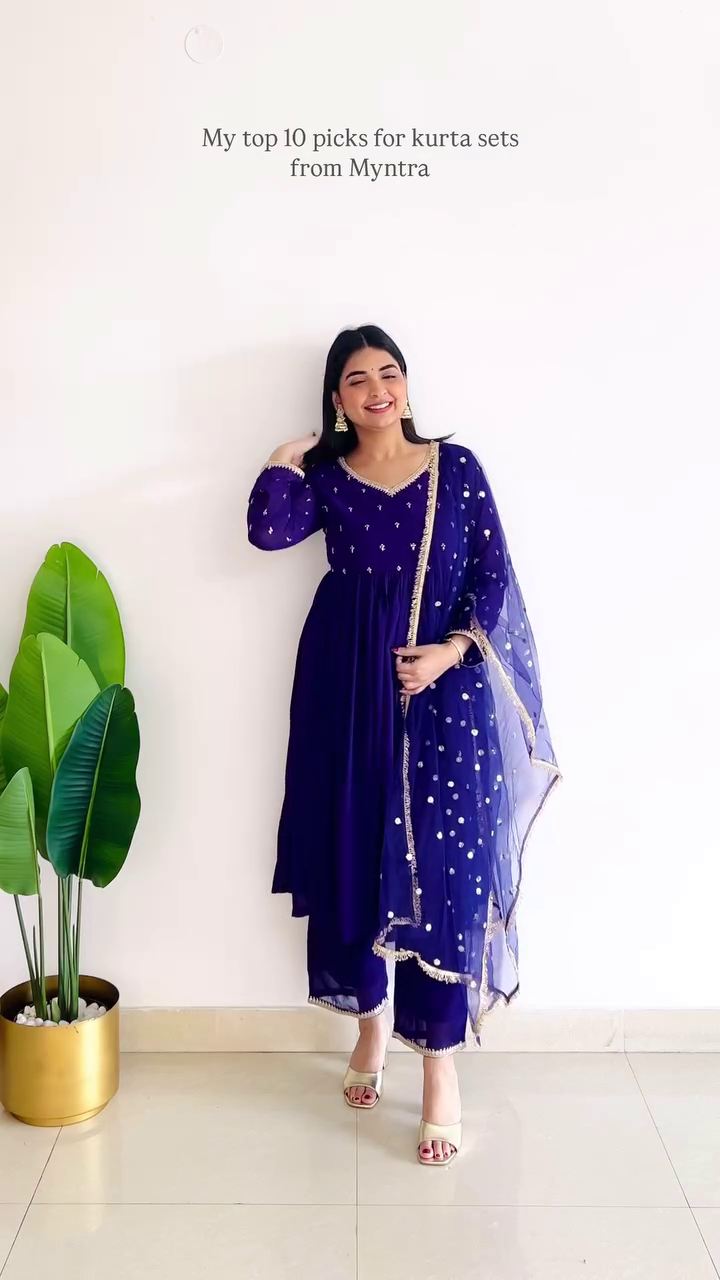 Anarkali Style Kurta Set with Gota Embroidery – 10 Colour Options