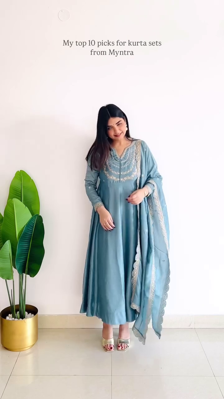 Anarkali Style Kurta Set with Gota Embroidery – 10 Colour Options