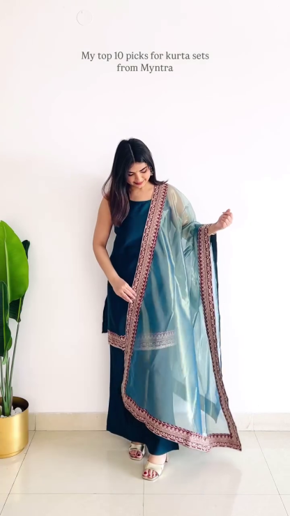 Anarkali Style Kurta Set with Gota Embroidery – 10 Colour Options