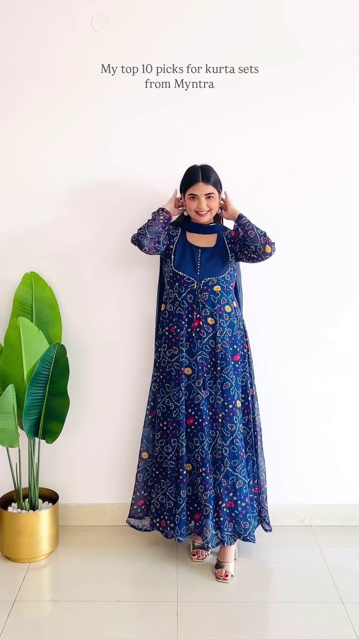 Anarkali Style Kurta Set with Gota Embroidery – 10 Colour Options