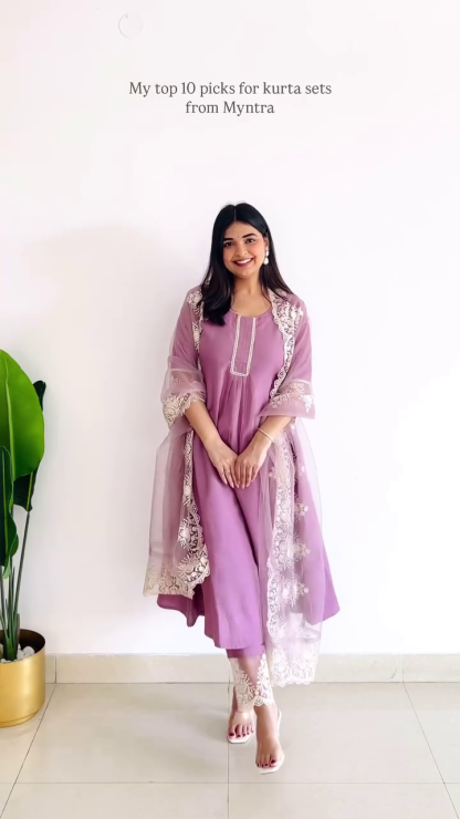 Anarkali Style Kurta Set with Gota Embroidery – 10 Colour Options