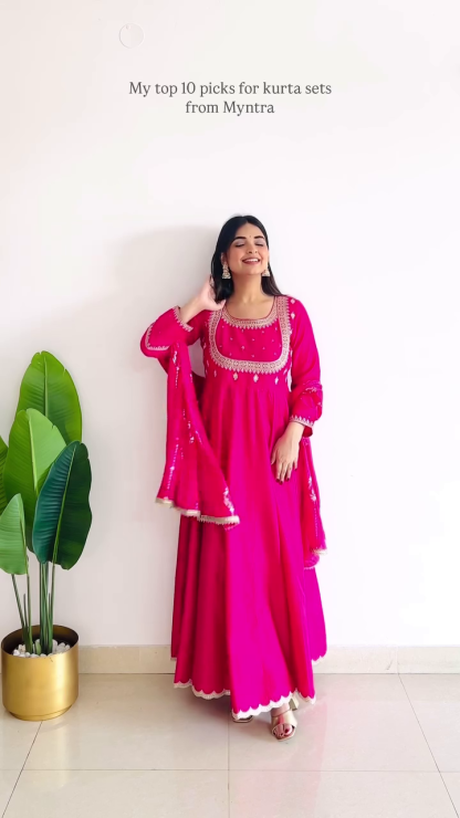 Anarkali Style Kurta Set with Gota Embroidery – 10 Colour Options