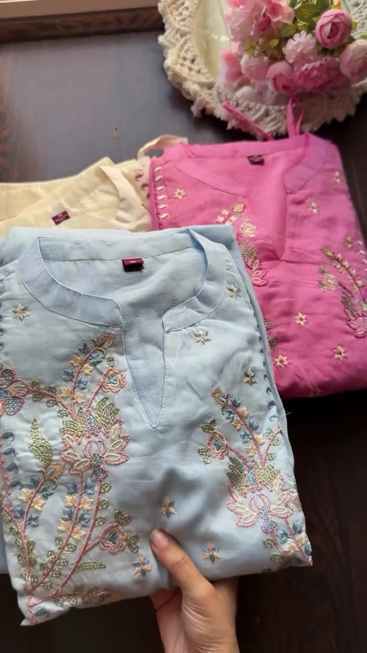 Pastel Embroidered Cotton Kurtas – Soft Everyday Elegance