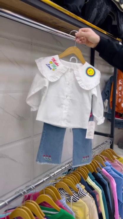 Stylish Boys’ Casual Set – Denim Jeans & Button-Up Shirt (1–4 Years)