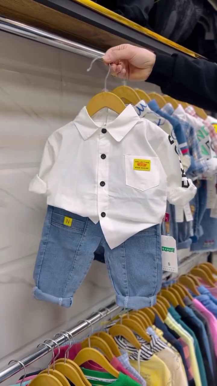 Stylish Boys’ Casual Set – Denim Jeans & Button-Up Shirt (1–4 Years)