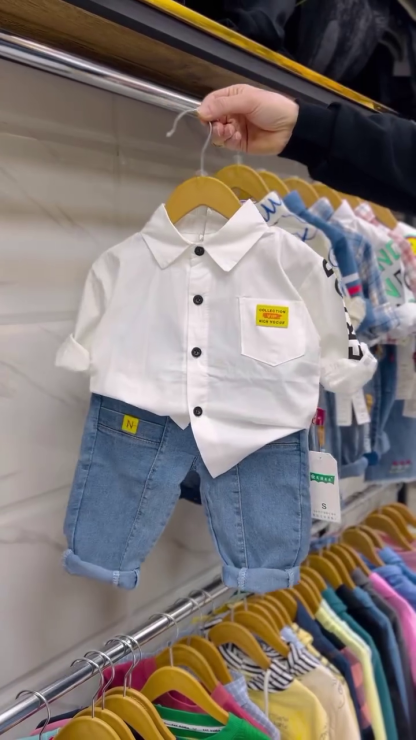 Stylish Boys’ Casual Set – Denim Jeans & Button-Up Shirt (1–4 Years)