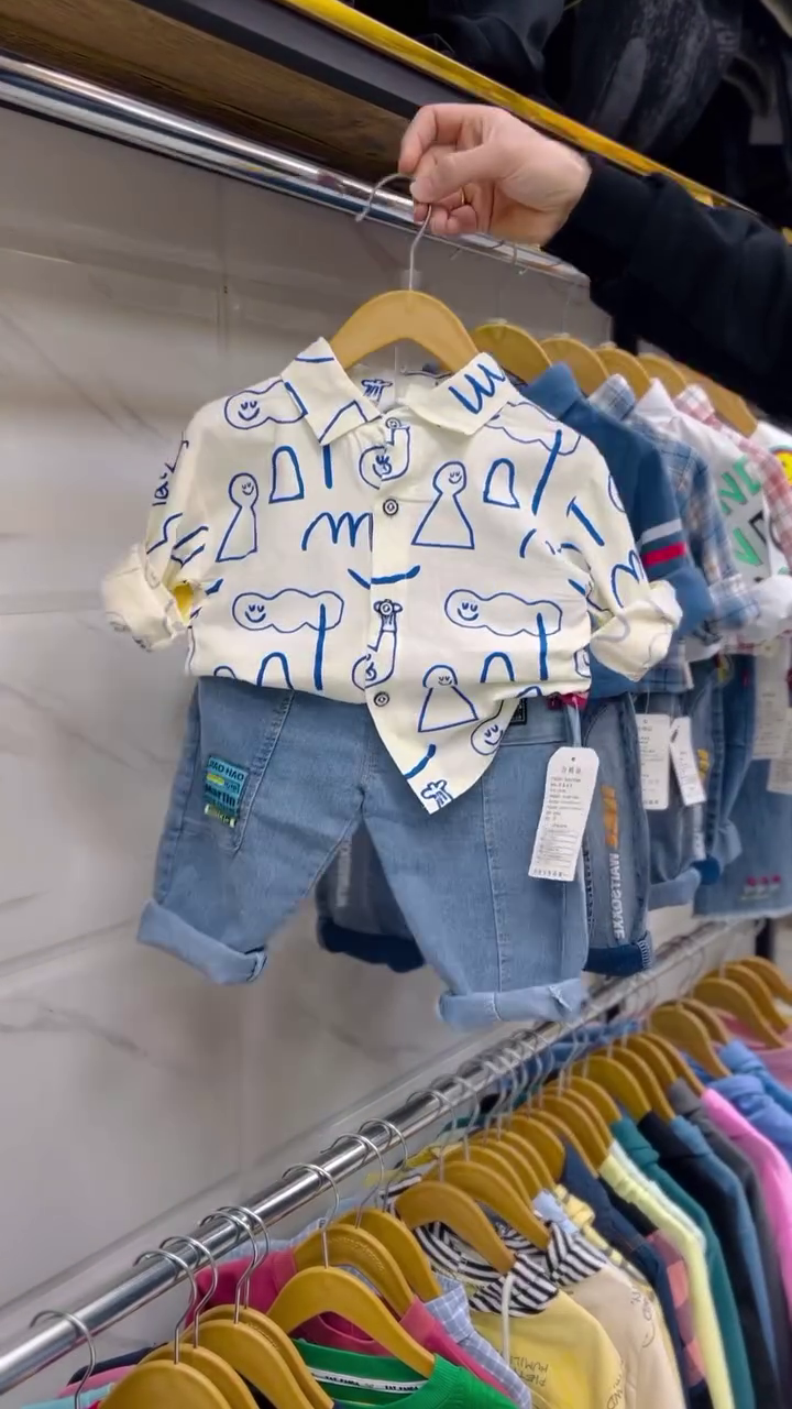 Stylish Boys’ Casual Set – Denim Jeans & Button-Up Shirt (1–4 Years)