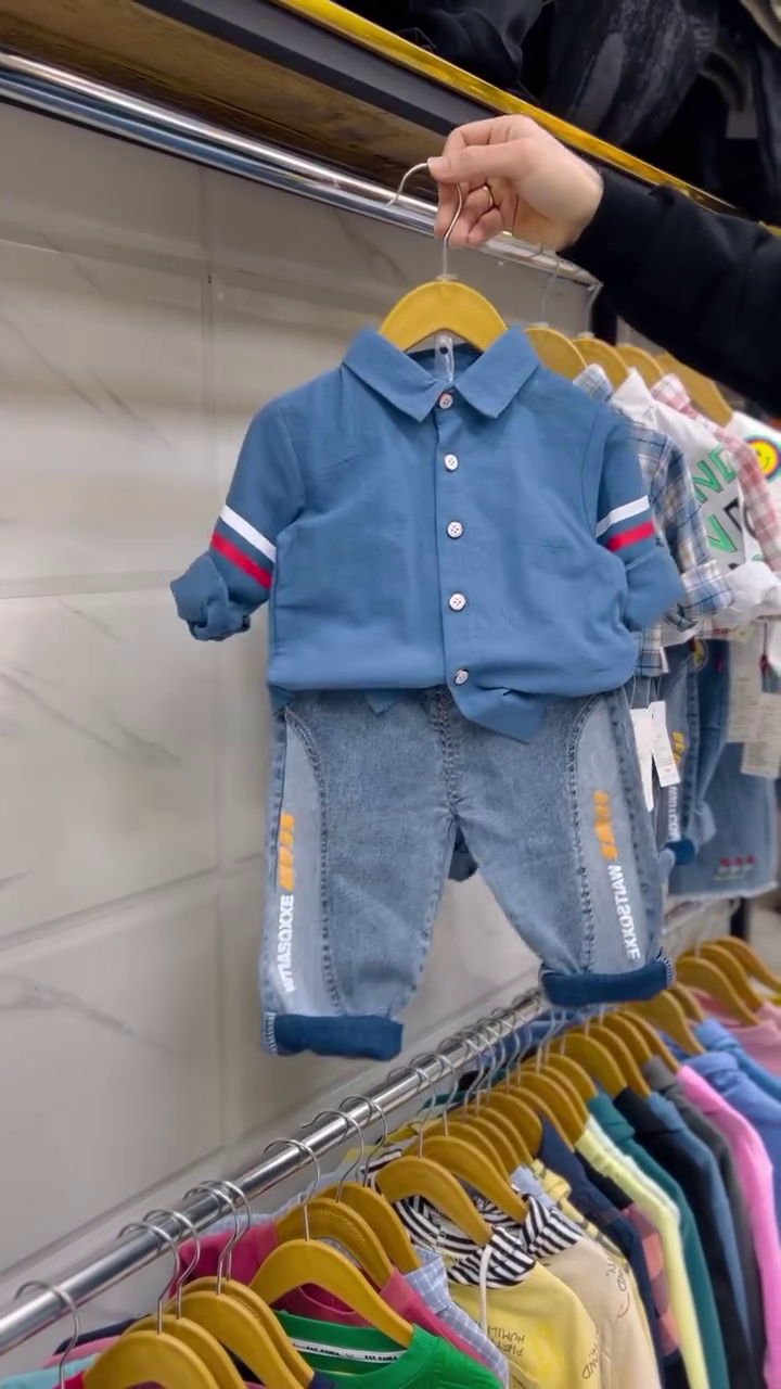 Stylish Boys’ Casual Set – Denim Jeans & Button-Up Shirt (1–4 Years)