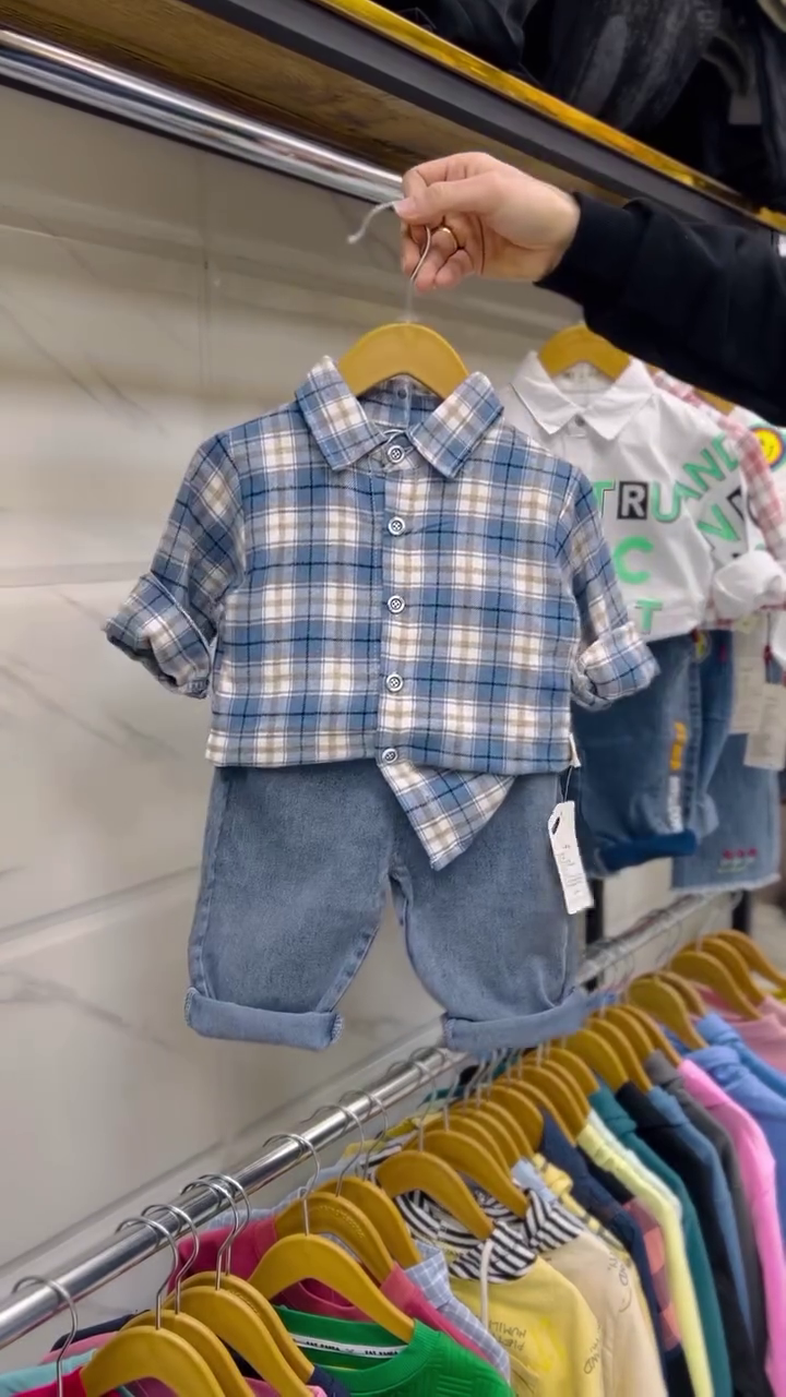 Stylish Boys’ Casual Set – Denim Jeans & Button-Up Shirt (1–4 Years)