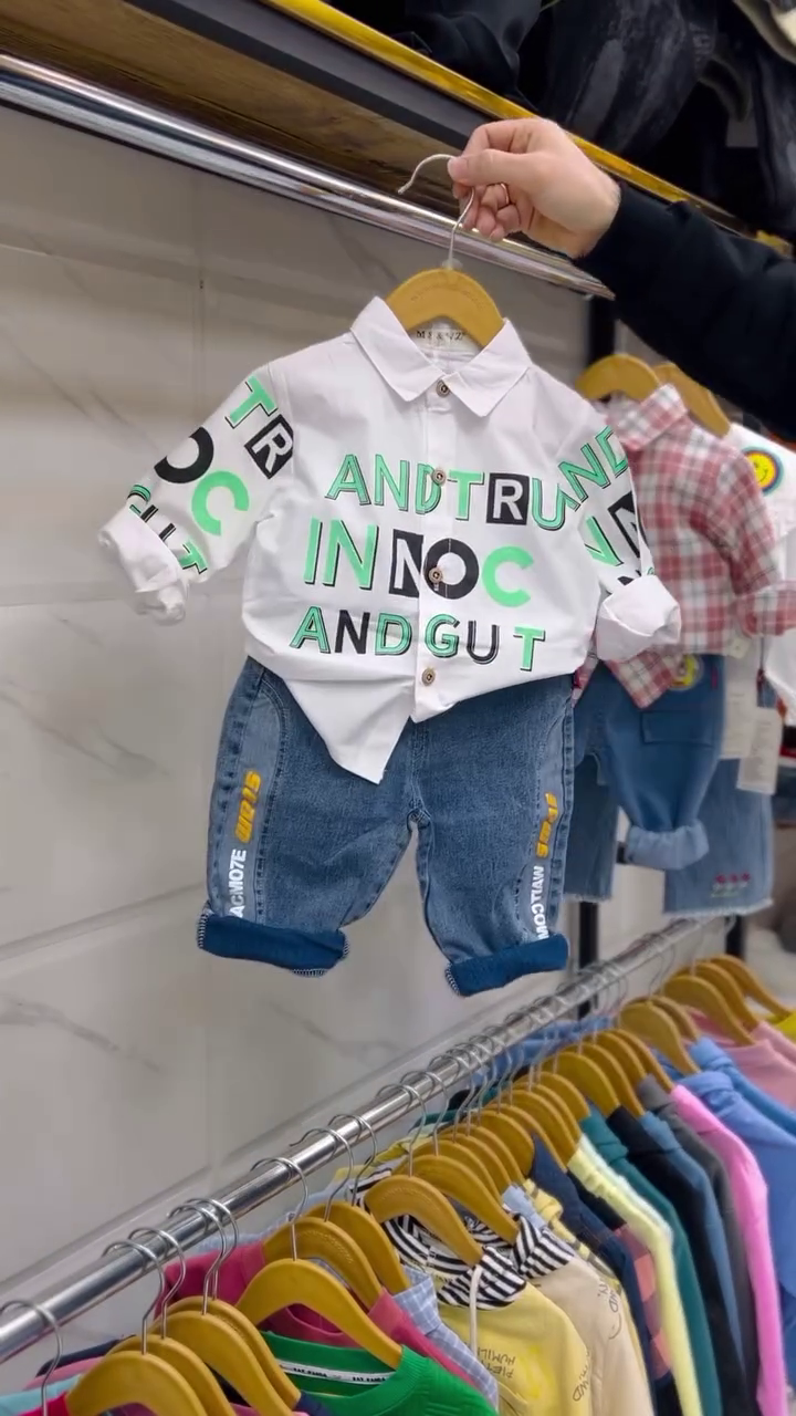 Stylish Boys’ Casual Set – Denim Jeans & Button-Up Shirt (1–4 Years)