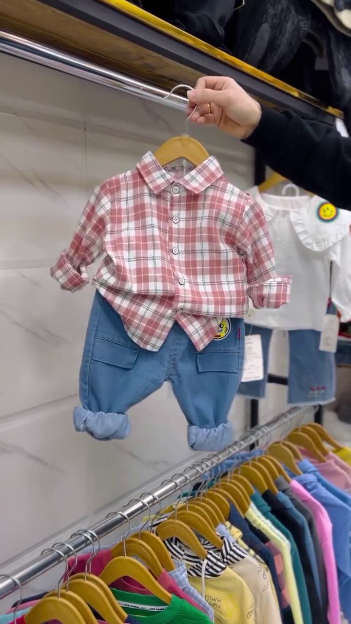 Stylish Boys’ Casual Set – Denim Jeans & Button-Up Shirt (1–4 Years)