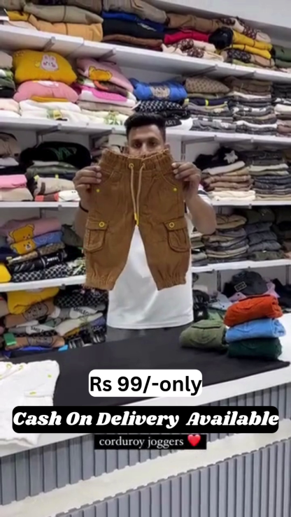 Kids’ Corduroy Cargo Joggers – Only ₹99! | COD Available 💥