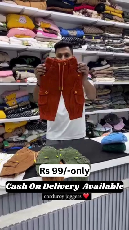 Kids’ Corduroy Cargo Joggers – Only ₹99! | COD Available 💥