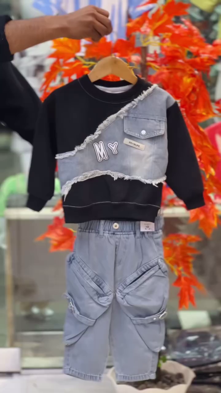 Denim Fusion Kids Co-Ord Set | Urban Black Wash | Full Sleeve Sweatshirt + Jeans