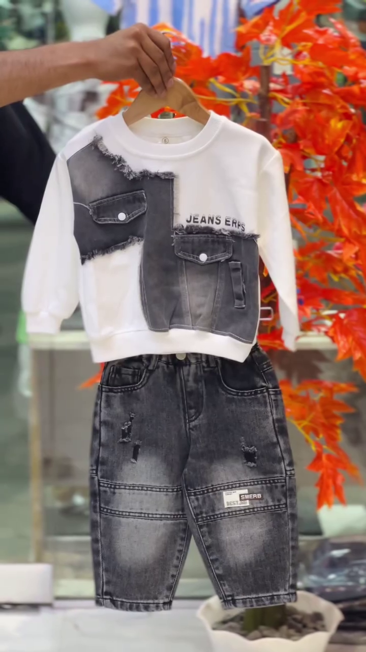 Denim Fusion Kids Co-Ord Set | Urban Black Wash | Full Sleeve Sweatshirt + Jeans